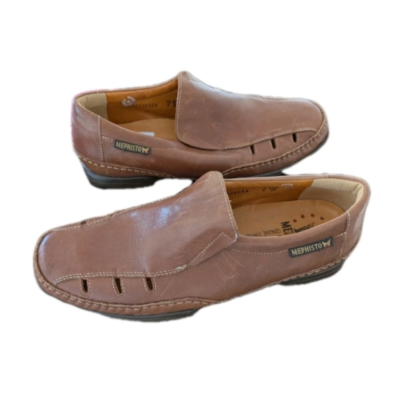 MEPHISTO MENS SHOES 8 M Tan LEATHER SANDALS COOL AIR Slip on - Picture 3 of 7